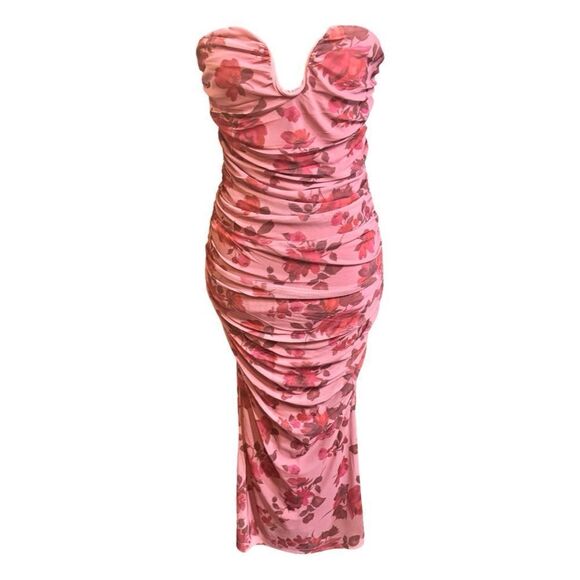 Dress – Size Medium Dynamite Pink Floral Ruched Bodycon - Picture 1 of 6